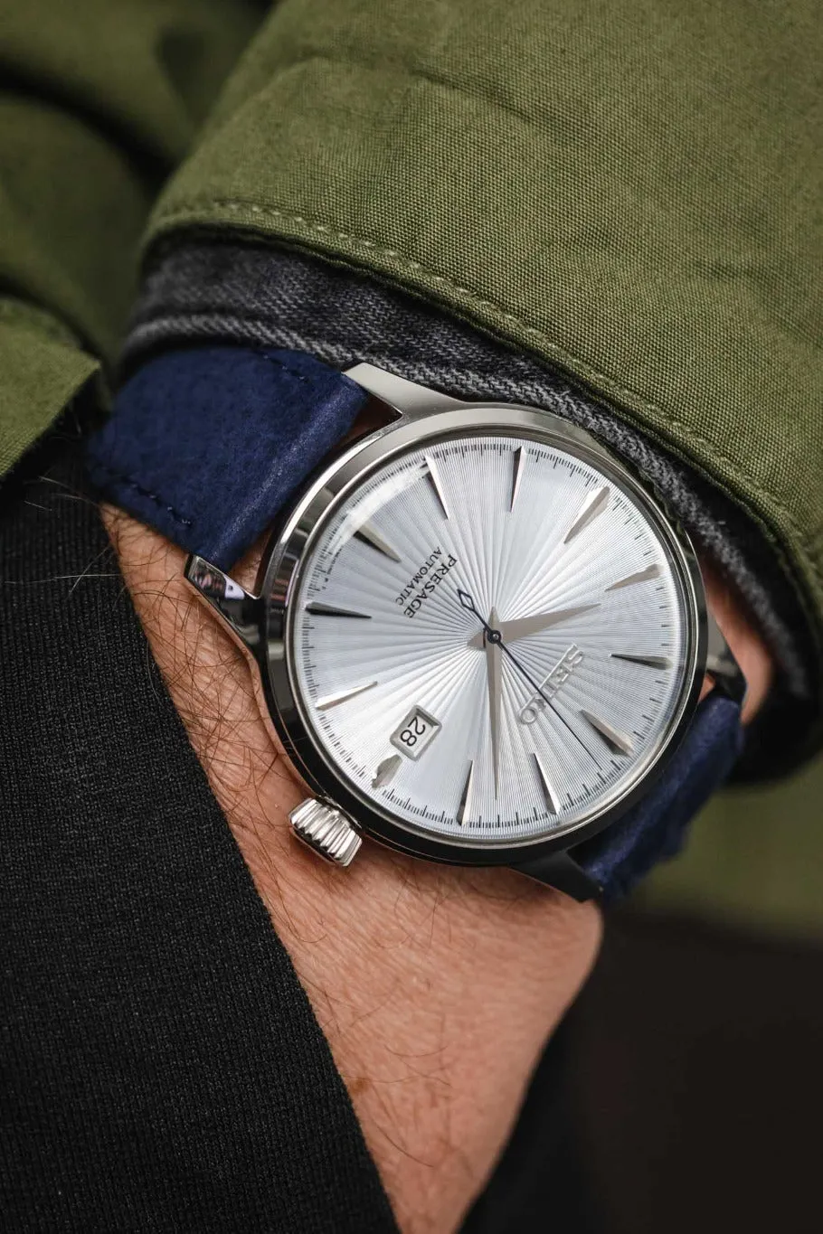 Hirsch OSIRIS Limited Edition Calf Leather with Nubuck Effect Watch Strap in DARK BLUE