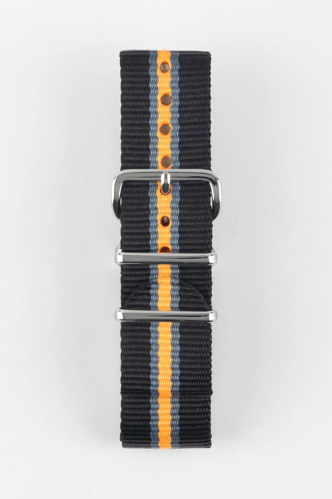 Hirsch RUSH Nylon One-Piece Watch Strap in BLACK / GREY / ORANGE