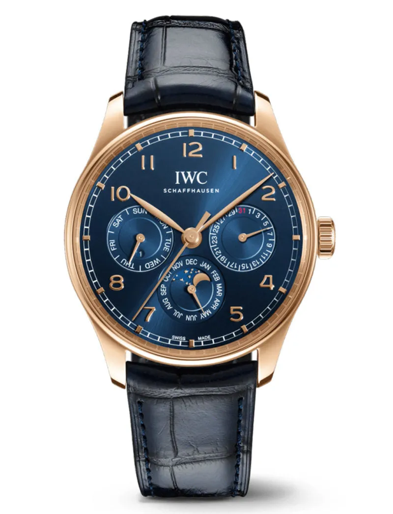 IWC Men's Portugieser Perpetual Calendar Rose Gold 42mm Blue Chronograph Dial Watch Reference #: IW344205