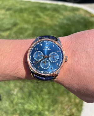 IWC Men's Portugieser Perpetual Calendar Rose Gold 42mm Blue Chronograph Dial Watch Reference #: IW344205