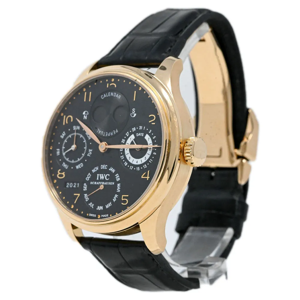 IWC Men's Portuguese Perpetual Calendar Black Arabic Numeral Dial Watch Reference #: IW502103