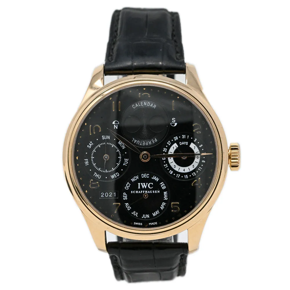 IWC Men's Portuguese Perpetual Calendar Black Arabic Numeral Dial Watch Reference #: IW502103