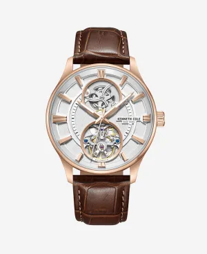 Kenneth Cole New York 43.5mm Automatic Brown Strap Men's Watch KCWGX0049802