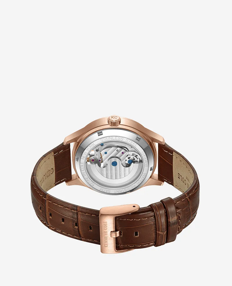 Kenneth Cole New York 43.5mm Automatic Brown Strap Men's Watch KCWGX0049802