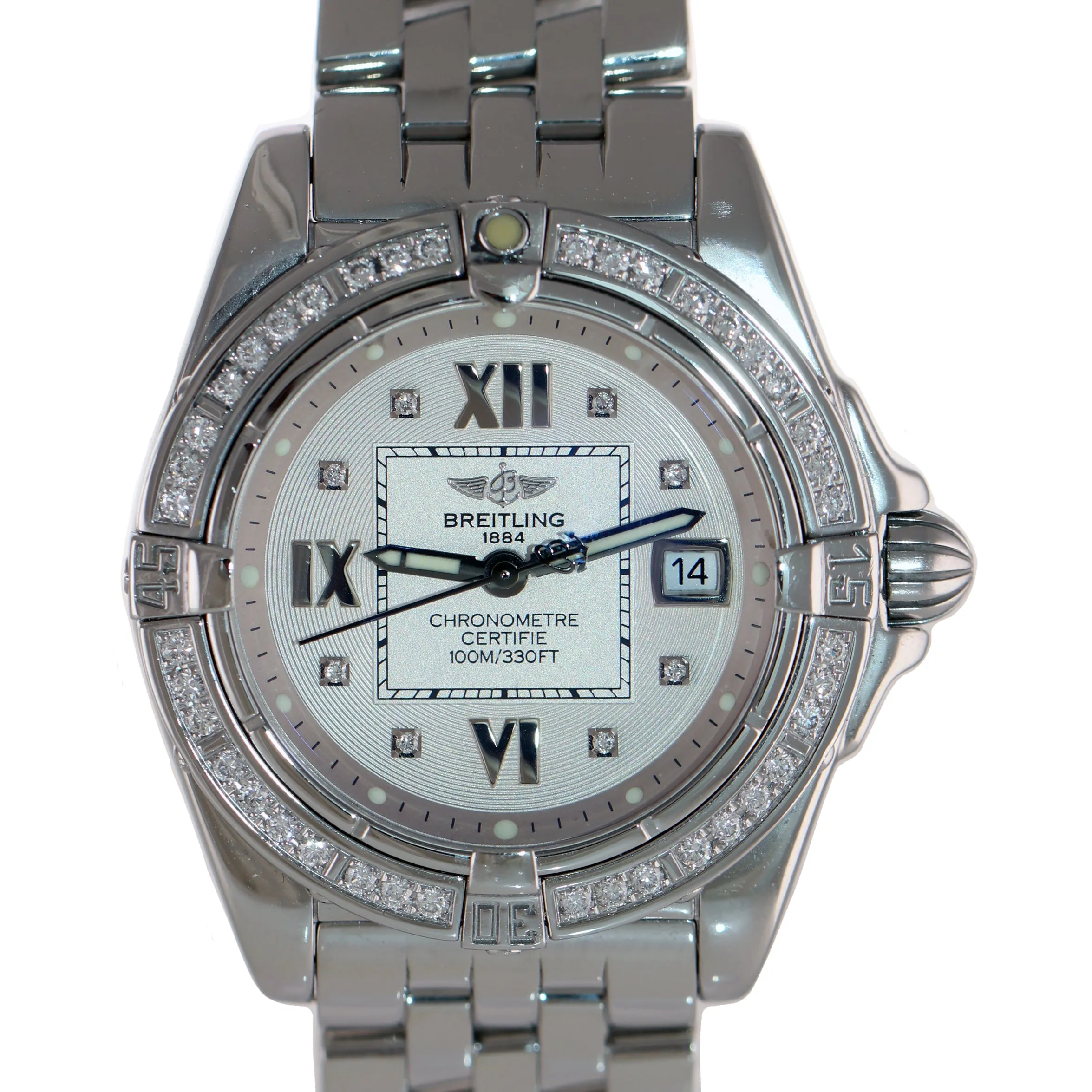 Ladies Breitling Windrider Cockpit A71356 Silver 32mm Steel Diamond Watch