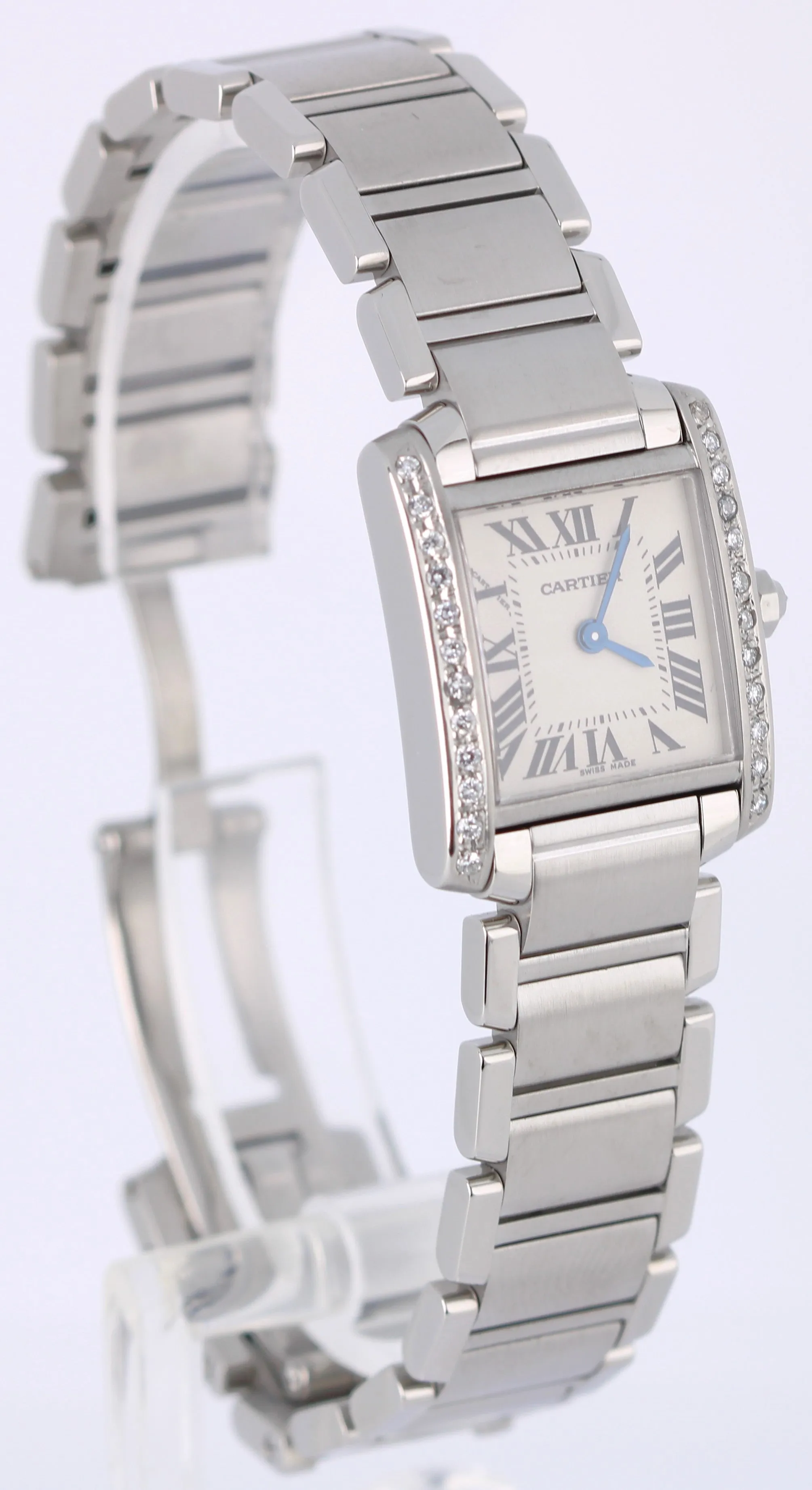Ladies Cartier Tank Française DIAMOND Steel White Roman 20mmX25mm 2384 Watch