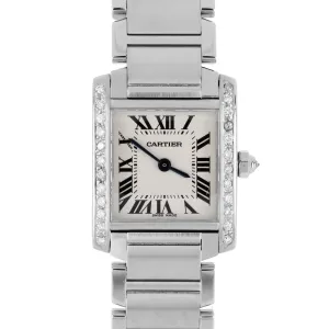 Ladies Cartier Tank Française DIAMOND Steel White Roman 20mmX25mm 2384 Watch