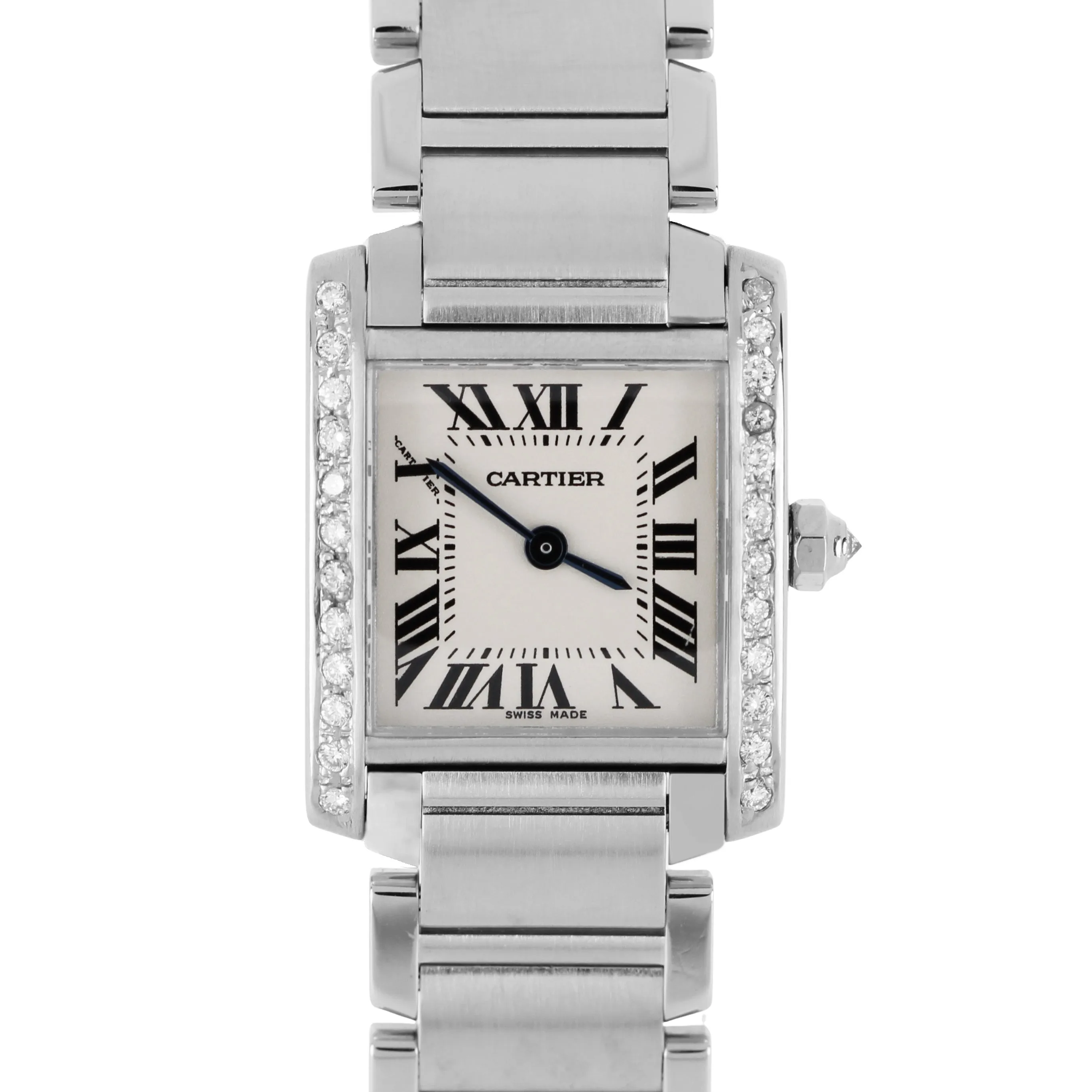 Ladies Cartier Tank Française DIAMOND Steel White Roman 20mmX25mm 2384 Watch