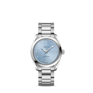 Ladies Omega Seamaster Aqua Terra 150M 28mm Watch - Ref: 220.10.28.60.53.001 - Blue Diamond Index Dial, Stainless Steel Bracelet