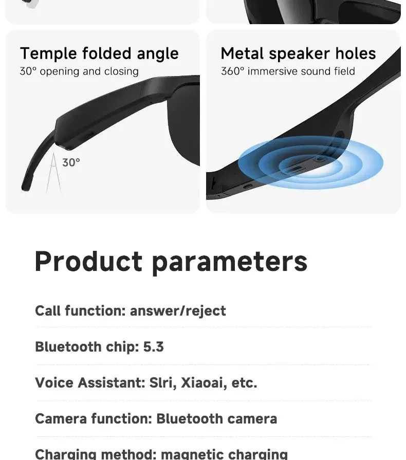 LAXASFIT New Smart Bluetooth Glasses Listen to music Receive calls Sunglasses for men and women Smart Glasses Holiday Gift
