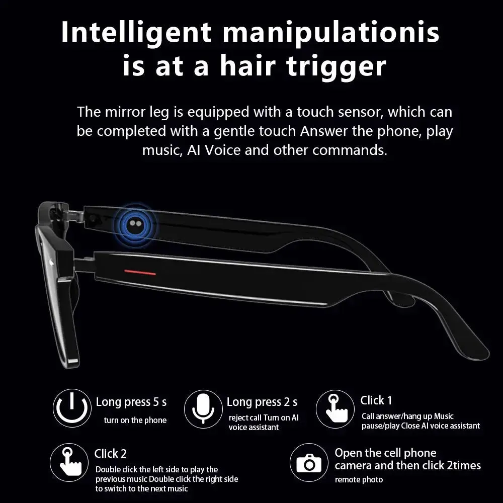 LAXASFIT Smart Bluetooth Glasses HD Talking Music Headset with Microphone Stereo Sound Sports Smart Glasses Man Woman Gift