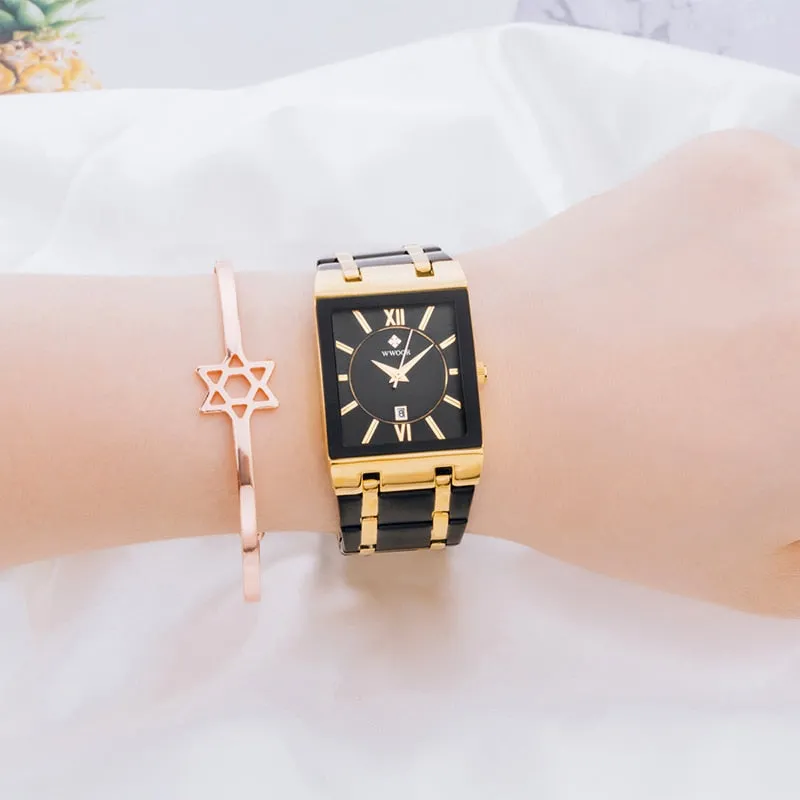 Luxury Black Gold Watch Quartz Watche Square Women Wristwatch