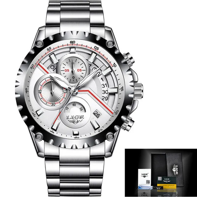 Men Full Steel Business Watch Date Chronograph