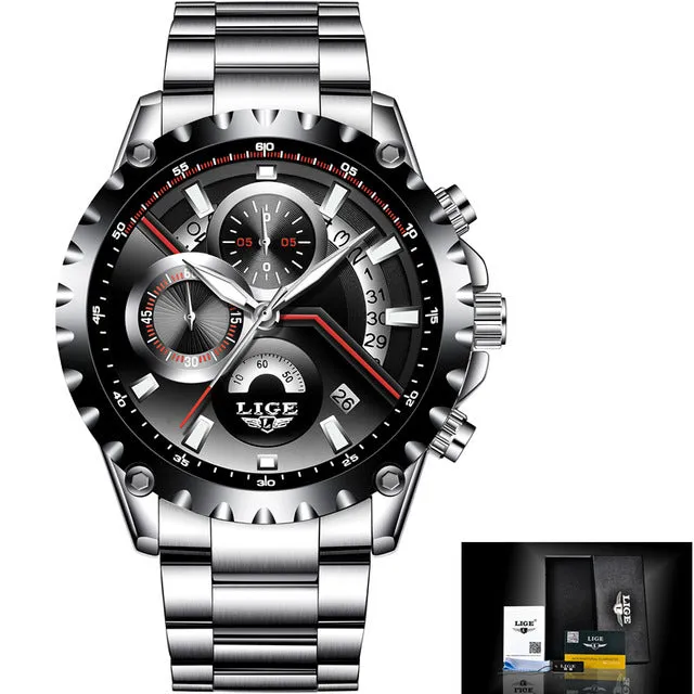 Men Full Steel Business Watch Date Chronograph