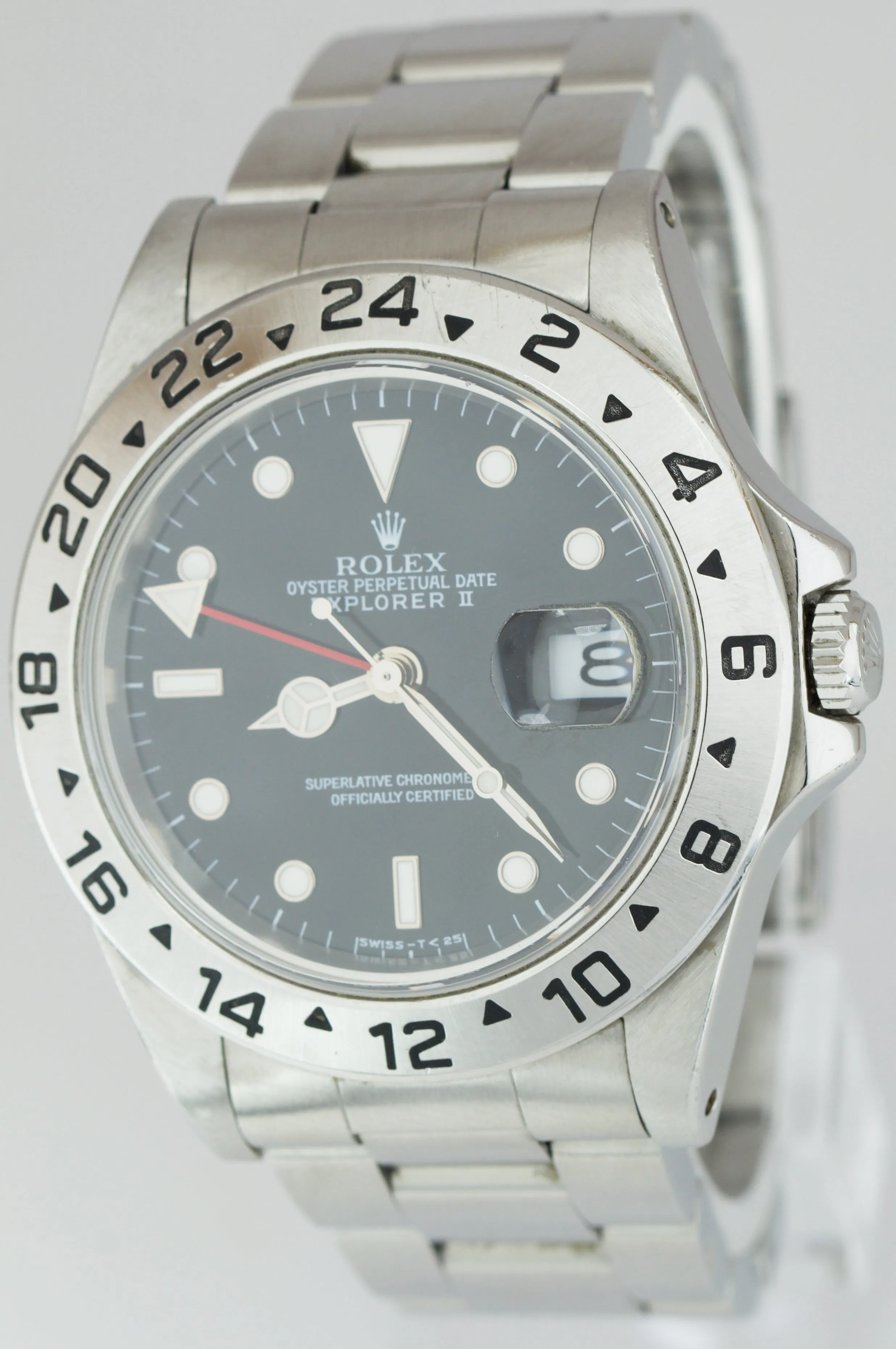 Men's 1996 Rolex Explorer II Stainless Steel Black Date GMT 40mm Watch 16570