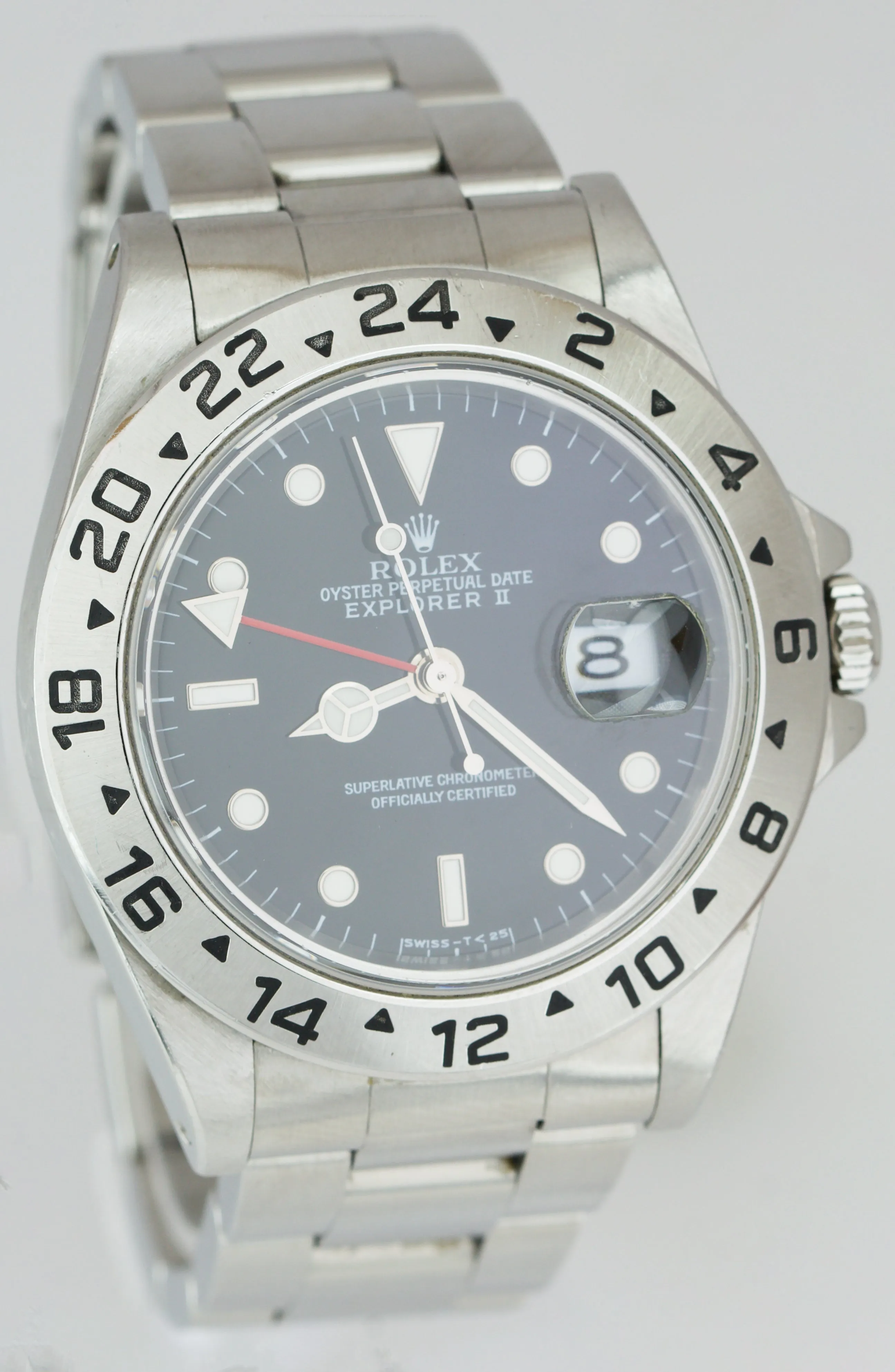 Men's 1996 Rolex Explorer II Stainless Steel Black Date GMT 40mm Watch 16570