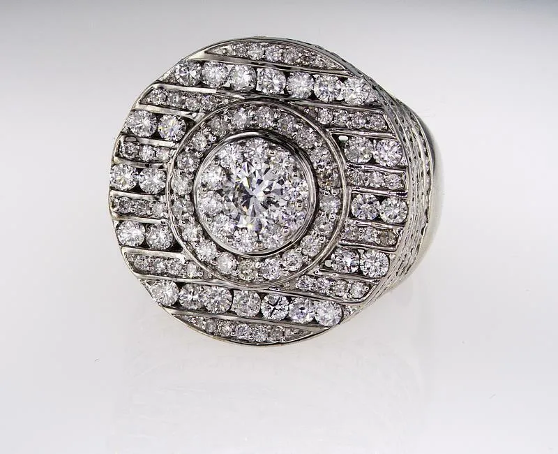 Men's Ice Natural Diamond Ring 6.75 CT F Color SI2 Clarity 14k White Gold