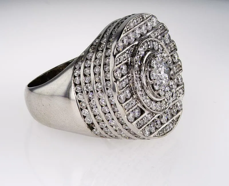 Men's Ice Natural Diamond Ring 6.75 CT F Color SI2 Clarity 14k White Gold