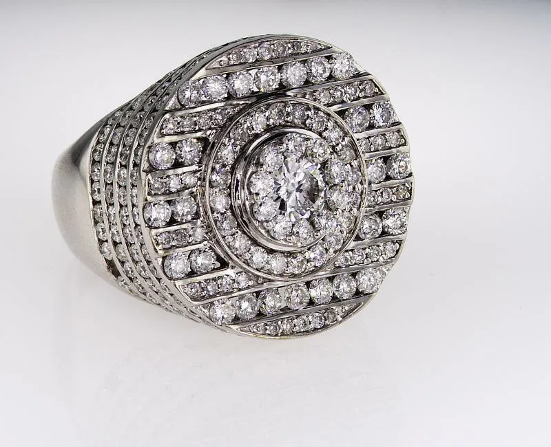 Men's Ice Natural Diamond Ring 6.75 CT F Color SI2 Clarity 14k White Gold