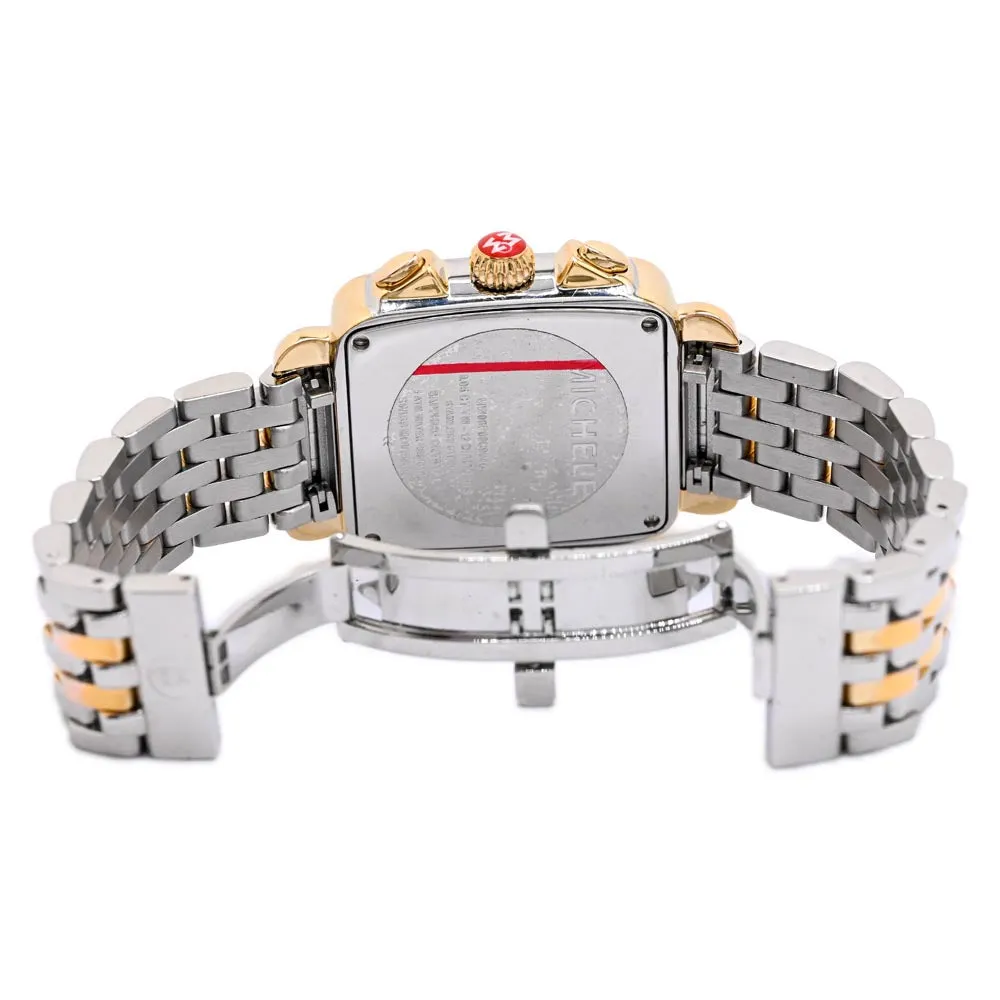 Michele Ladies Deco Diamond Chronograph Two Tone Plated Yellow Gold and Steel 33mm White MOP Diamond Dial Watch Reference #: MW06P00C9046