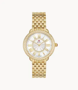 Michele Serein Mid 18k Gold-Plated Diamond Watch