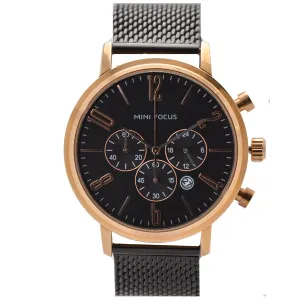 Mini Focus Black Mesh Bracelet Black Dial Chronograph Quartz Watch for Gents - MF0183G-03