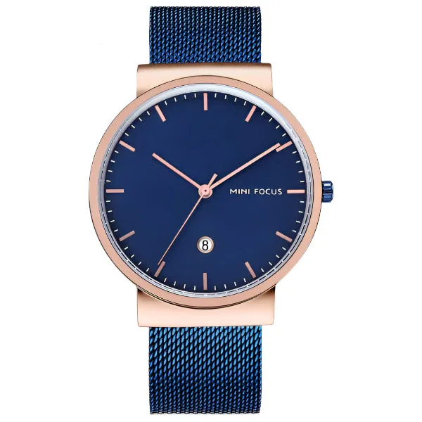 Mini Focus Blue Mesh Bracelet Blue Dial Quartz Watch for Gents - MF0184G-04