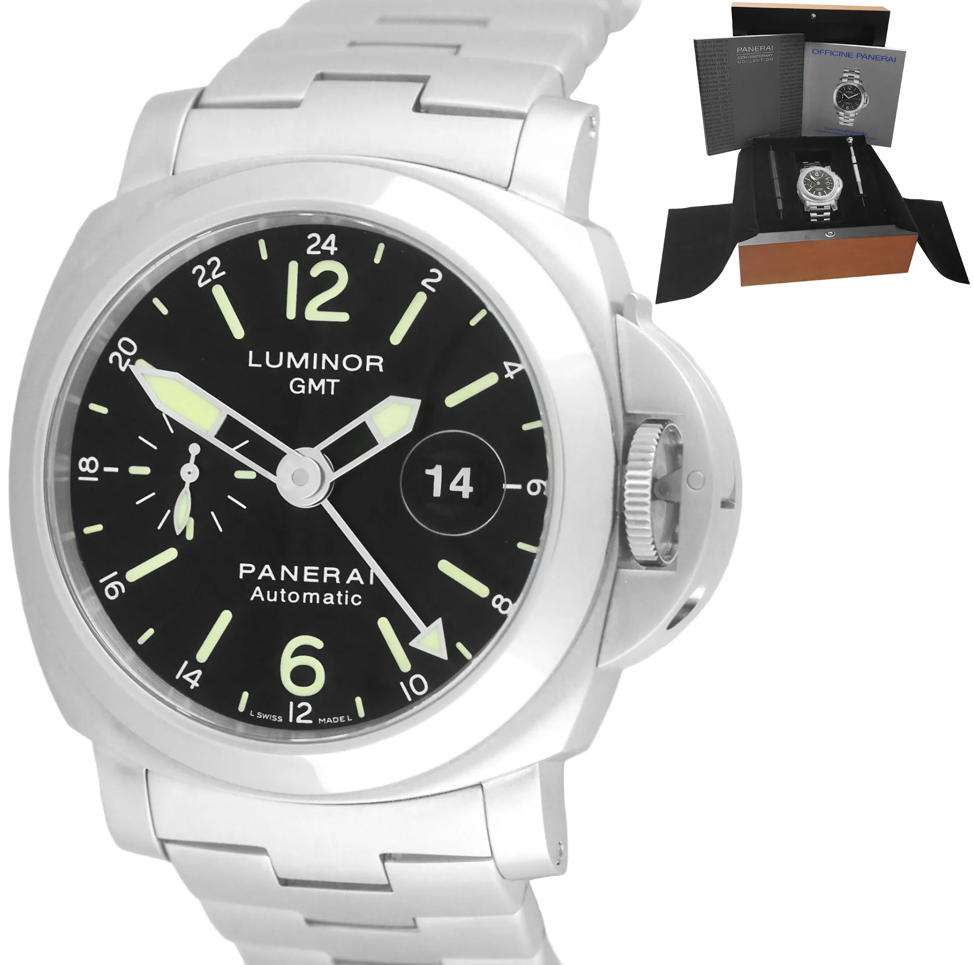 MINT 2013 Panerai PAM 297 P Luminor GMT Stainless Steel 44mm Watch PAM00297