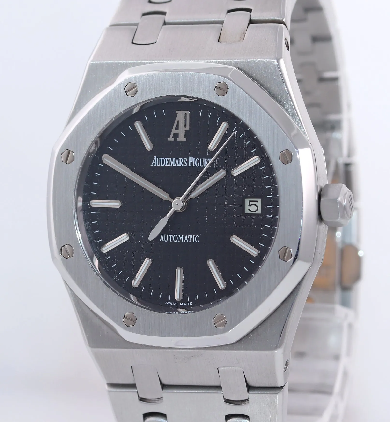 MINT Audemars Piguet Royal Oak Black Stick Dial 39mm Steel 15300 Date Watch Box