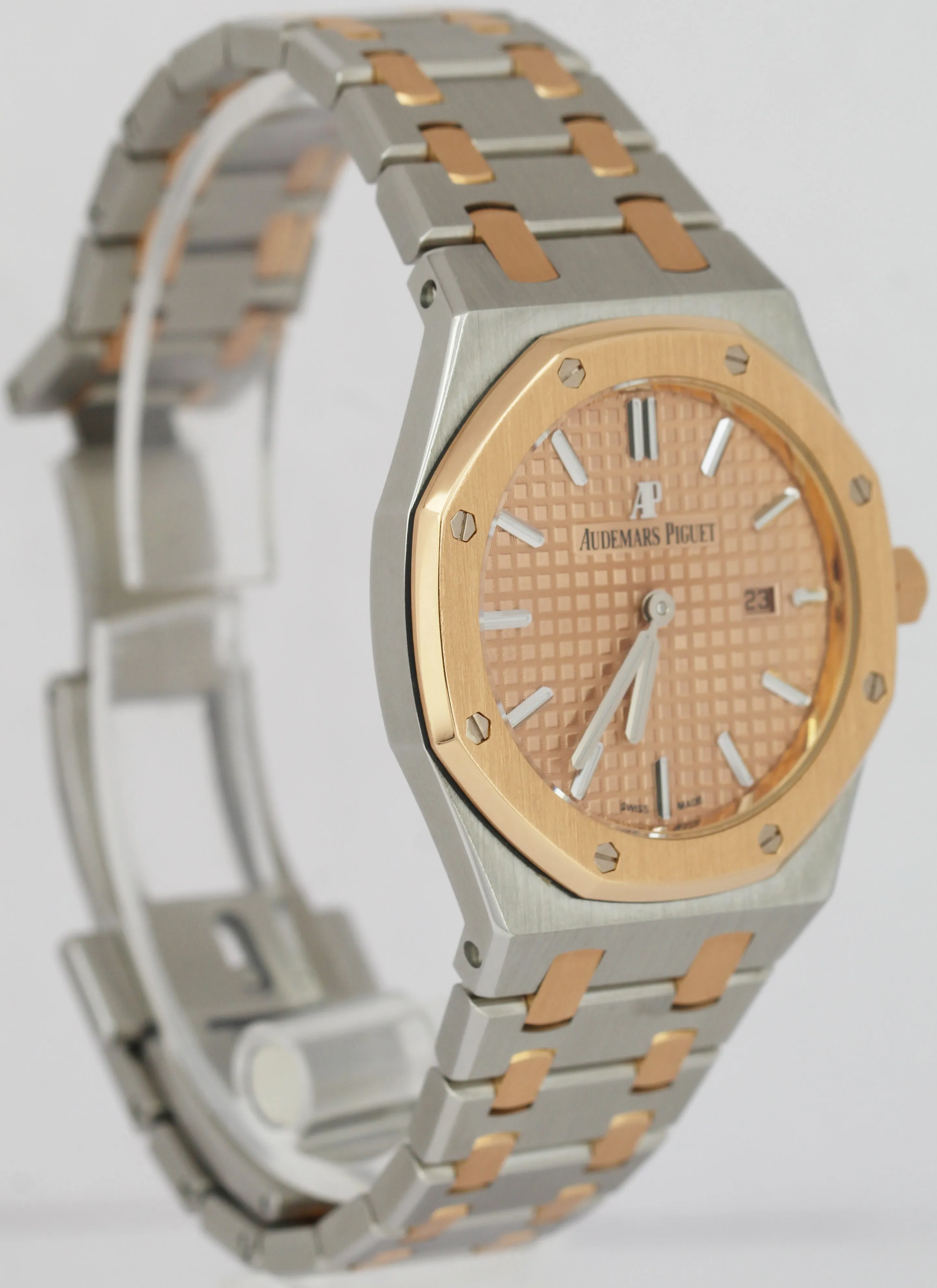 MINT Audemars Piguet Royal Oak Pink Dial 18K Rose Gold Steel 33mm Watch 67650SR