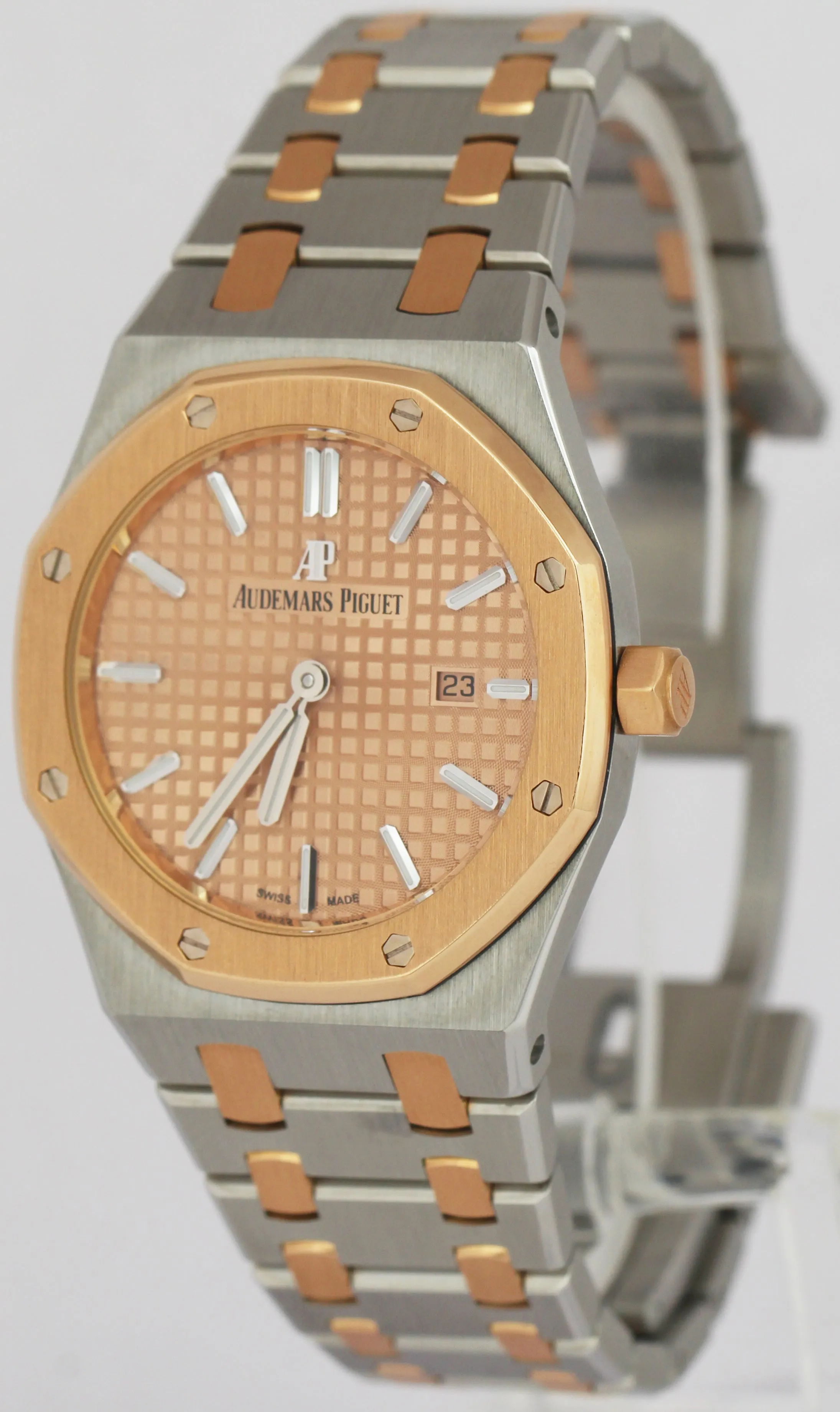 MINT Audemars Piguet Royal Oak Pink Dial 18K Rose Gold Steel 33mm Watch 67650SR