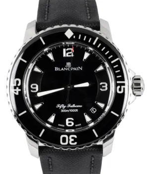 MINT Blancpain Fifty Fathoms Automatic 5015 Stainless Steel 45mm Black Watch