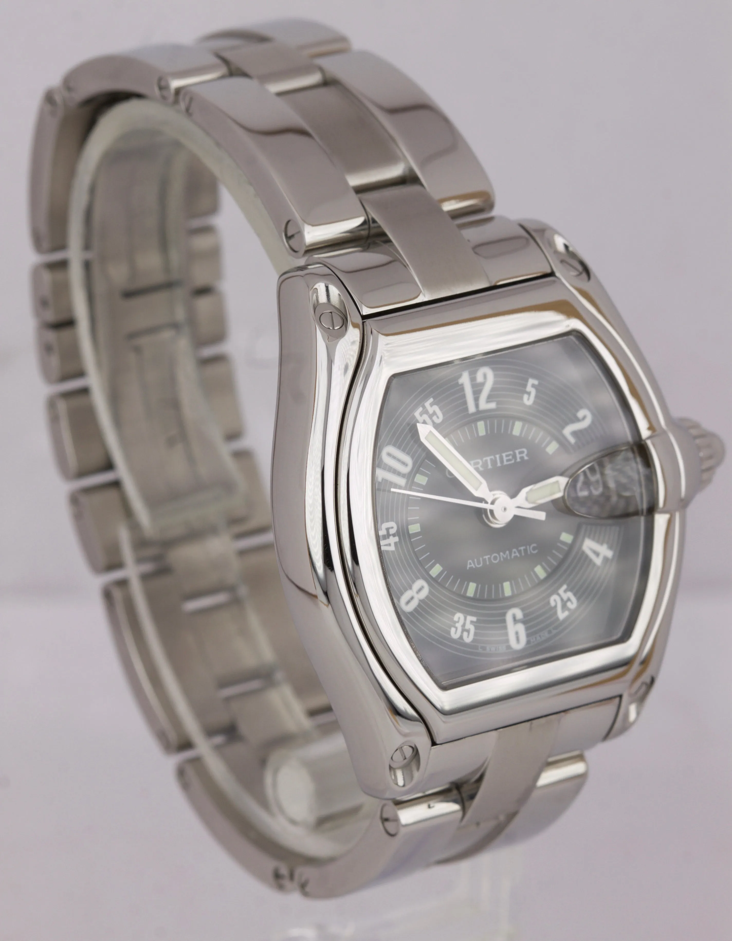 MINT Cartier Roadster Automatic Black 36mm W62002V3 Stainless Steel Watch 2510