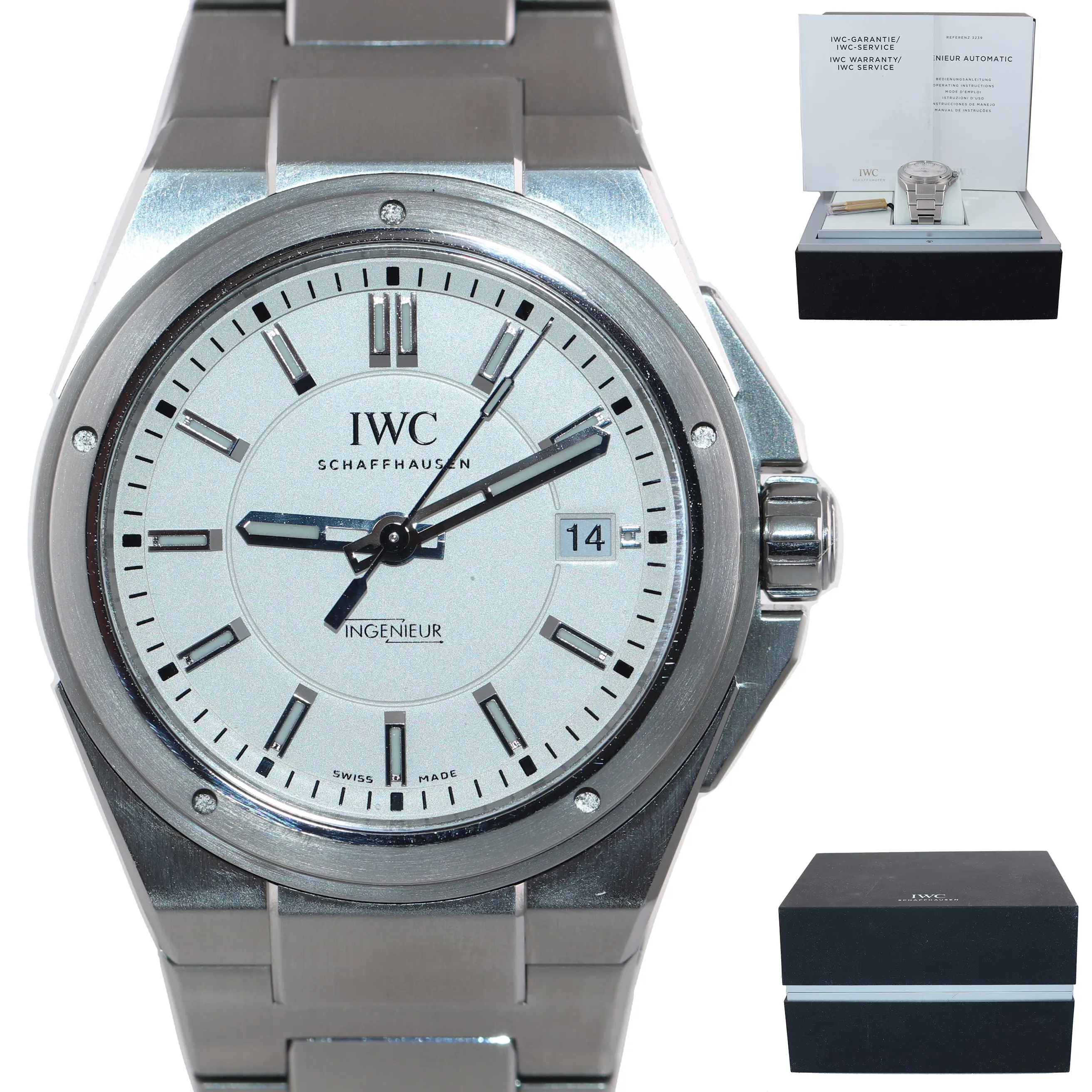 MINT IWC Ingenieur White 40mm Stainless Steel Date  IW323904 3239 3239-04 Watch