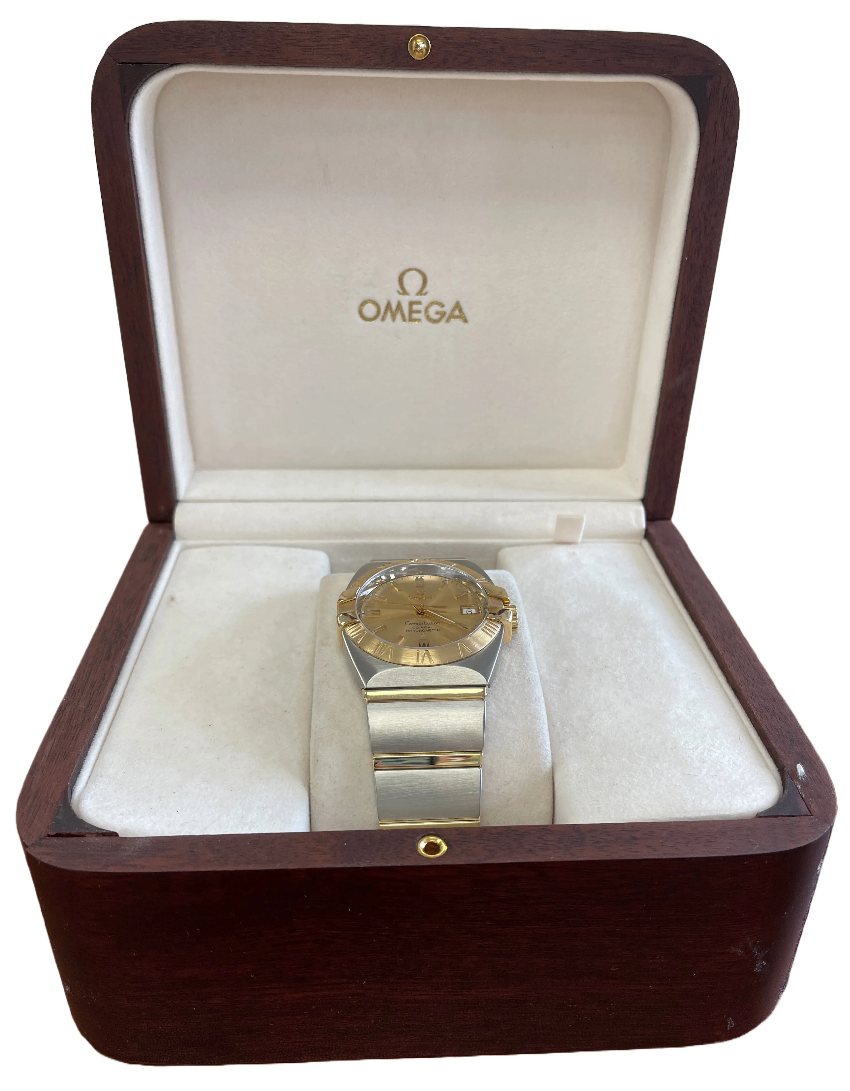 MINT Omega Constellation 18k Gold Steel CHAMPAGNE 35mm 123.20.35.20.08.001 BOX