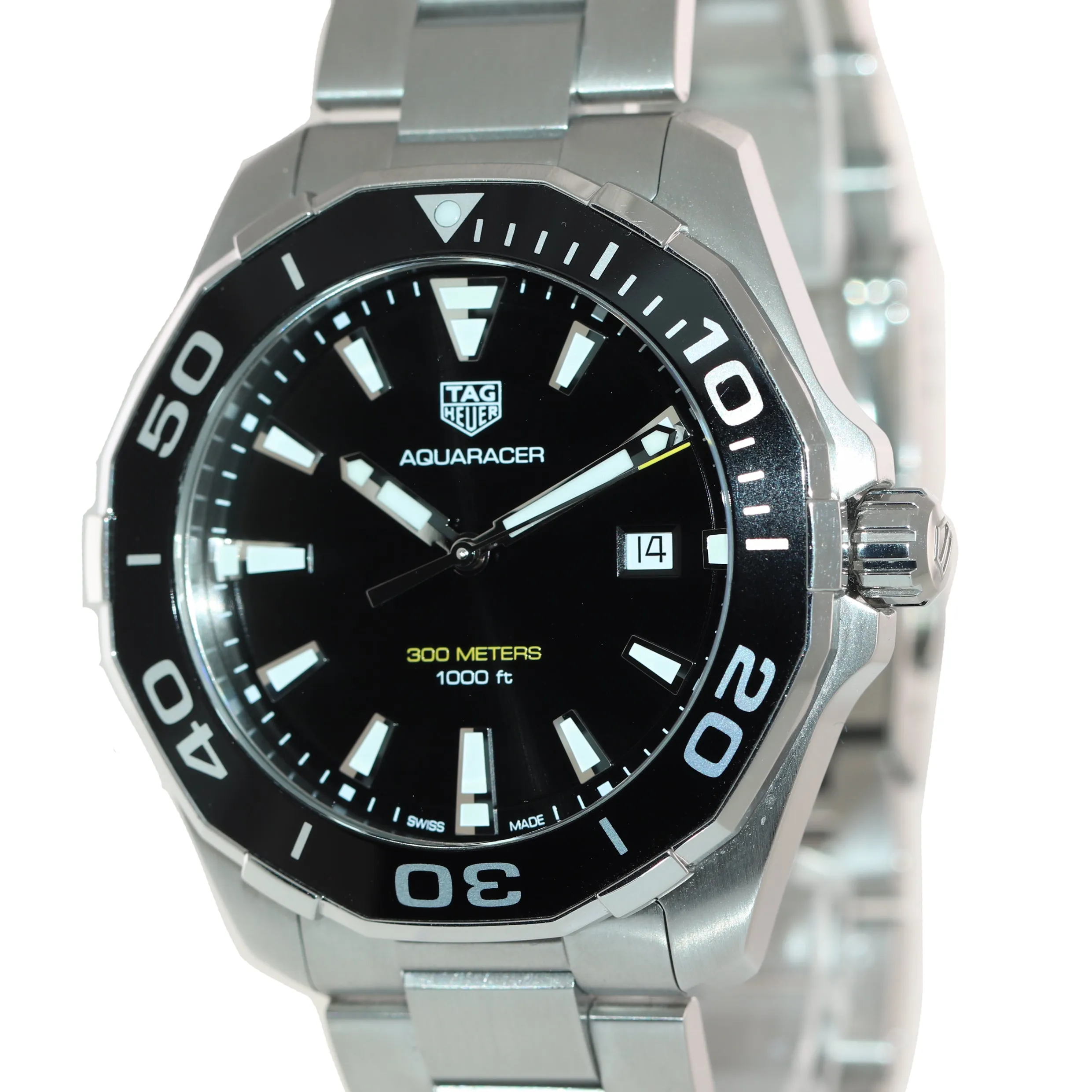 MINT PAPERS Tag Heuer Aquaracer Steel WAY101C Black 43mm Quartz Date Dive Watch