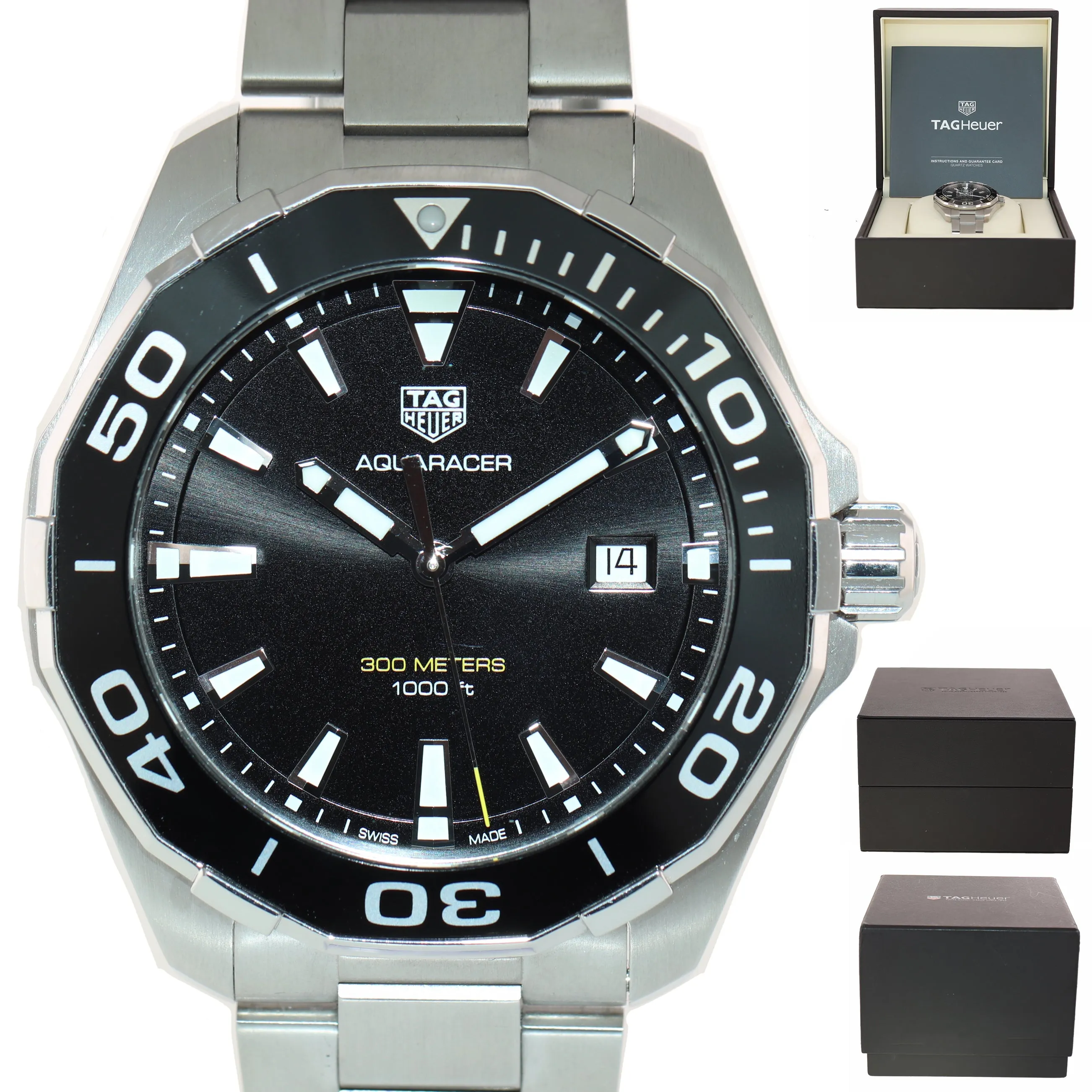 MINT PAPERS Tag Heuer Aquaracer Steel WAY101C Black 43mm Quartz Date Dive Watch