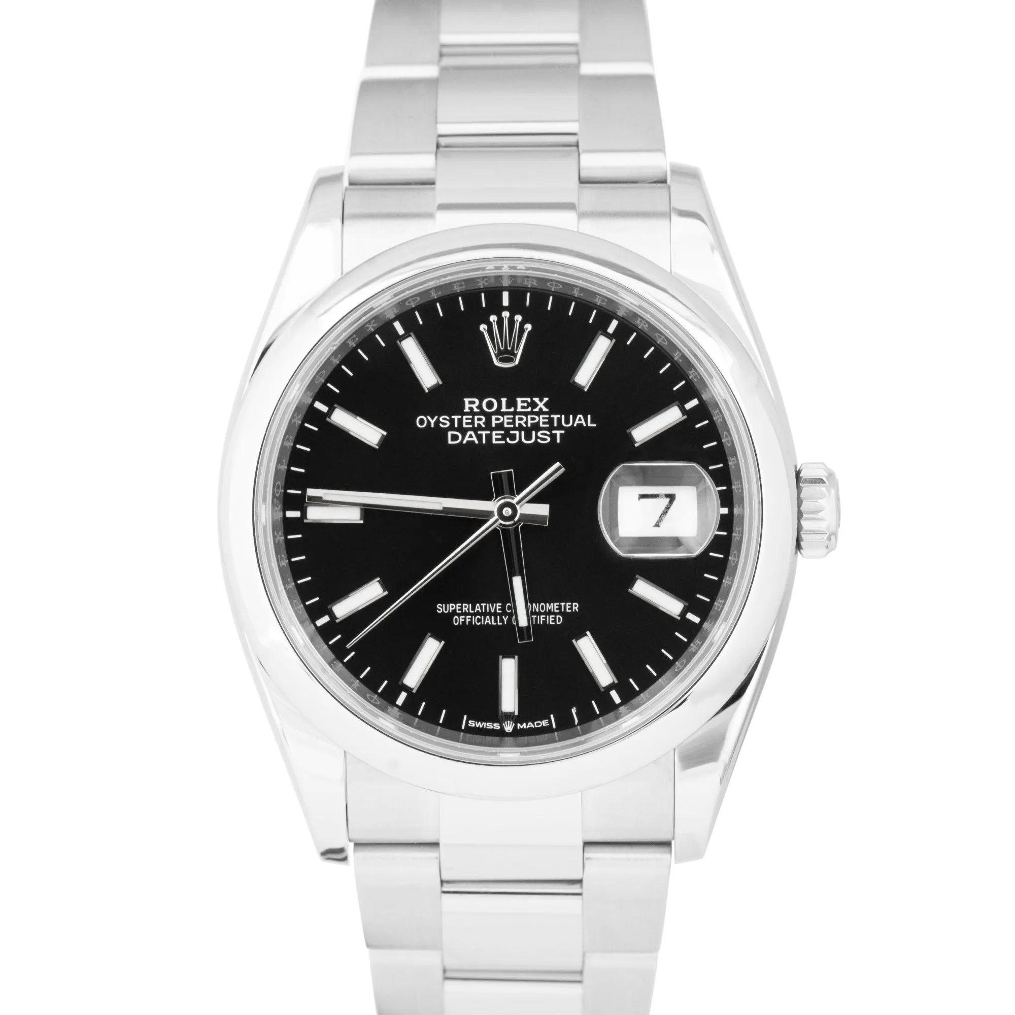 MINT Rolex DateJust 36mm Black Stainless Steel Smooth Bezel Oyster Watch 126200