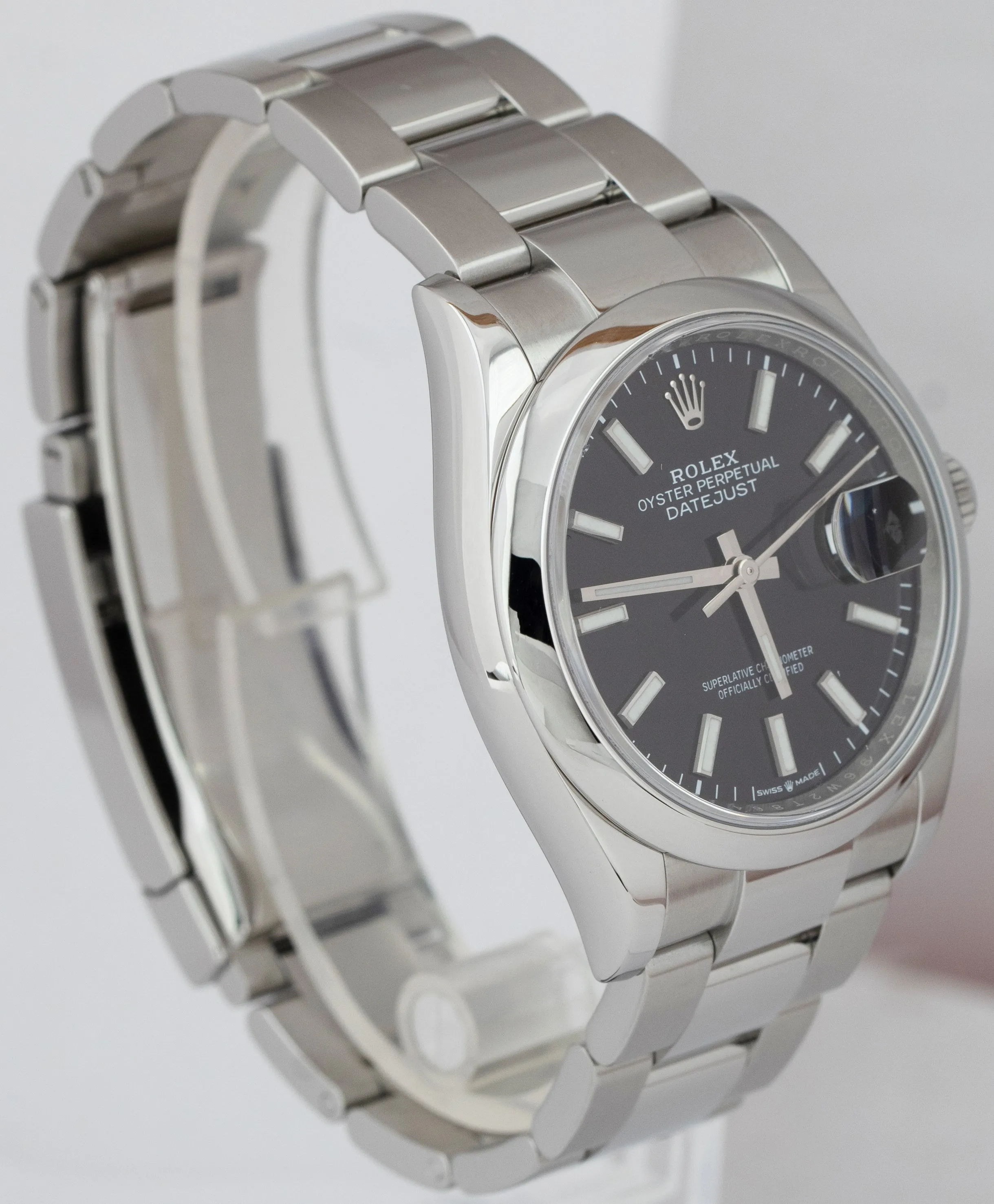 MINT Rolex DateJust 36mm Black Stainless Steel Smooth Bezel Oyster Watch 126200