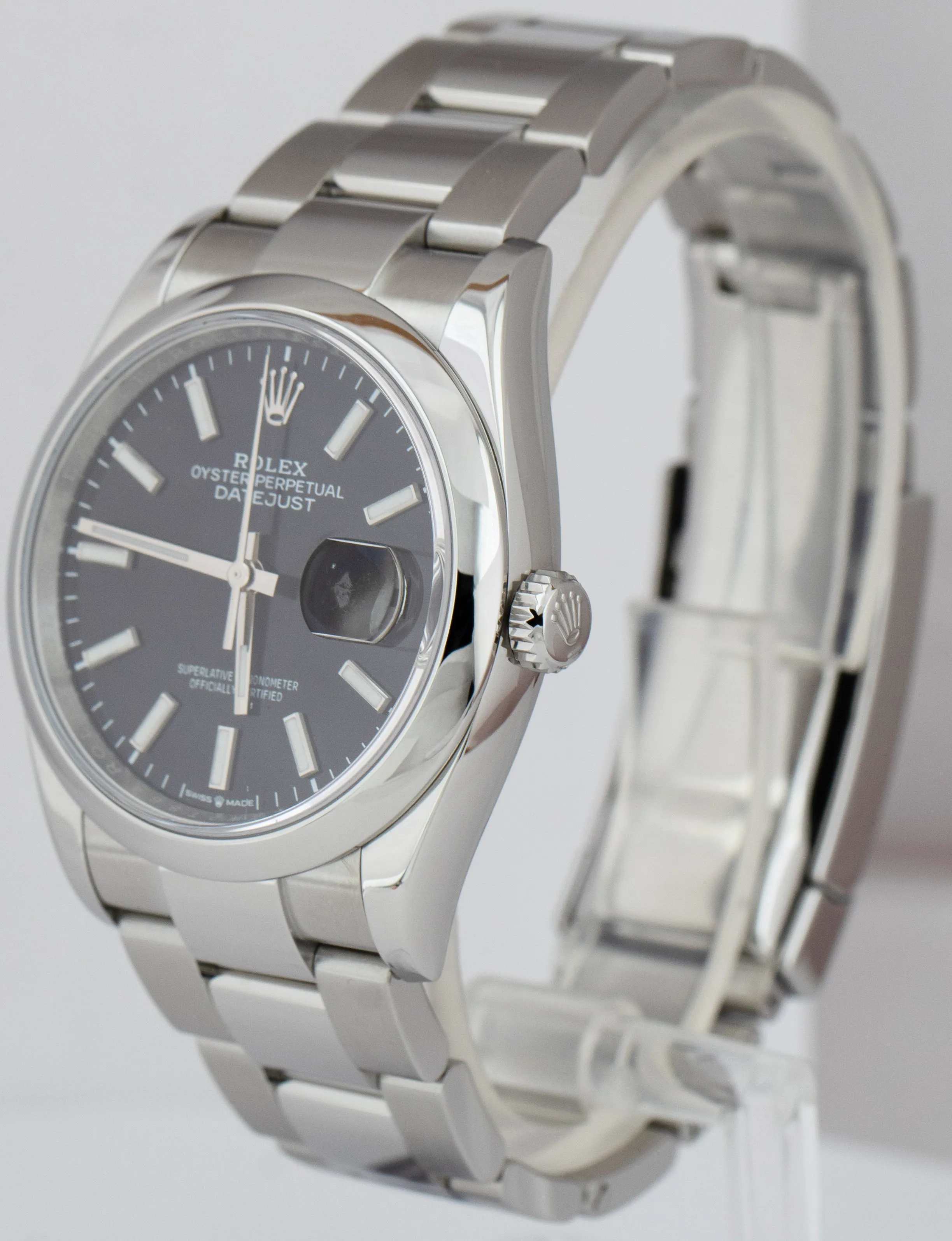 MINT Rolex DateJust 36mm Black Stainless Steel Smooth Bezel Oyster Watch 126200