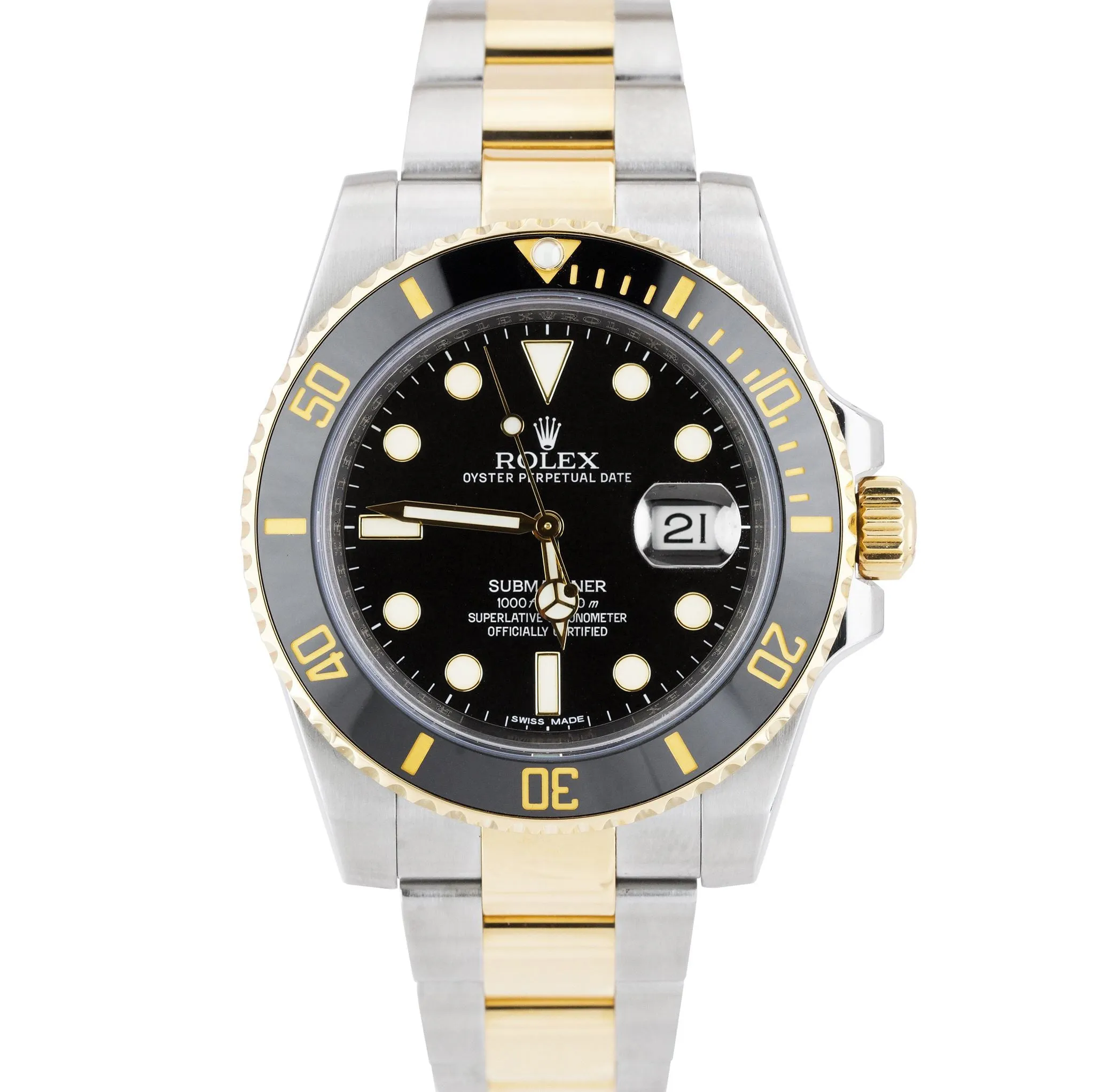MINT Rolex Submariner Date Ceramic Two-Tone Stainless Gold Black Watch 116613 LN