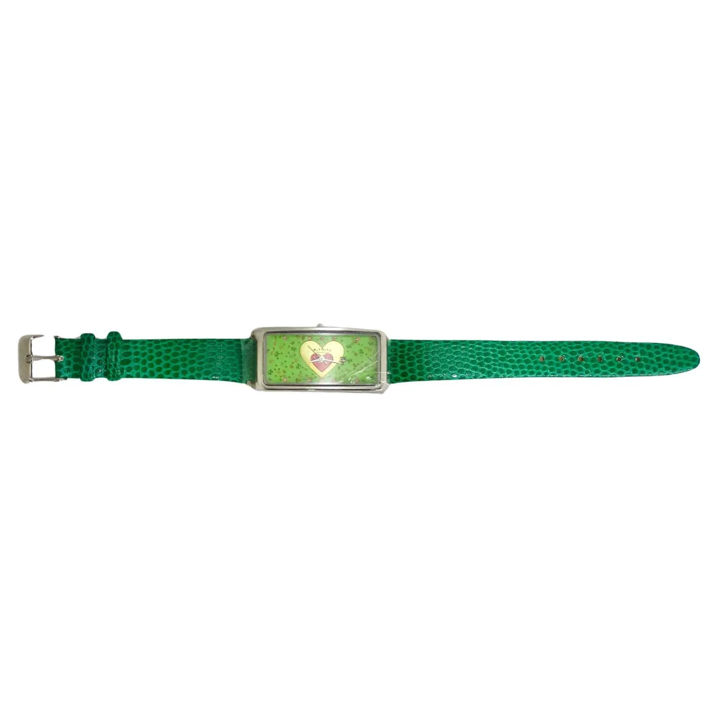 Moschino 1980s Green Lizard Embossed Watch