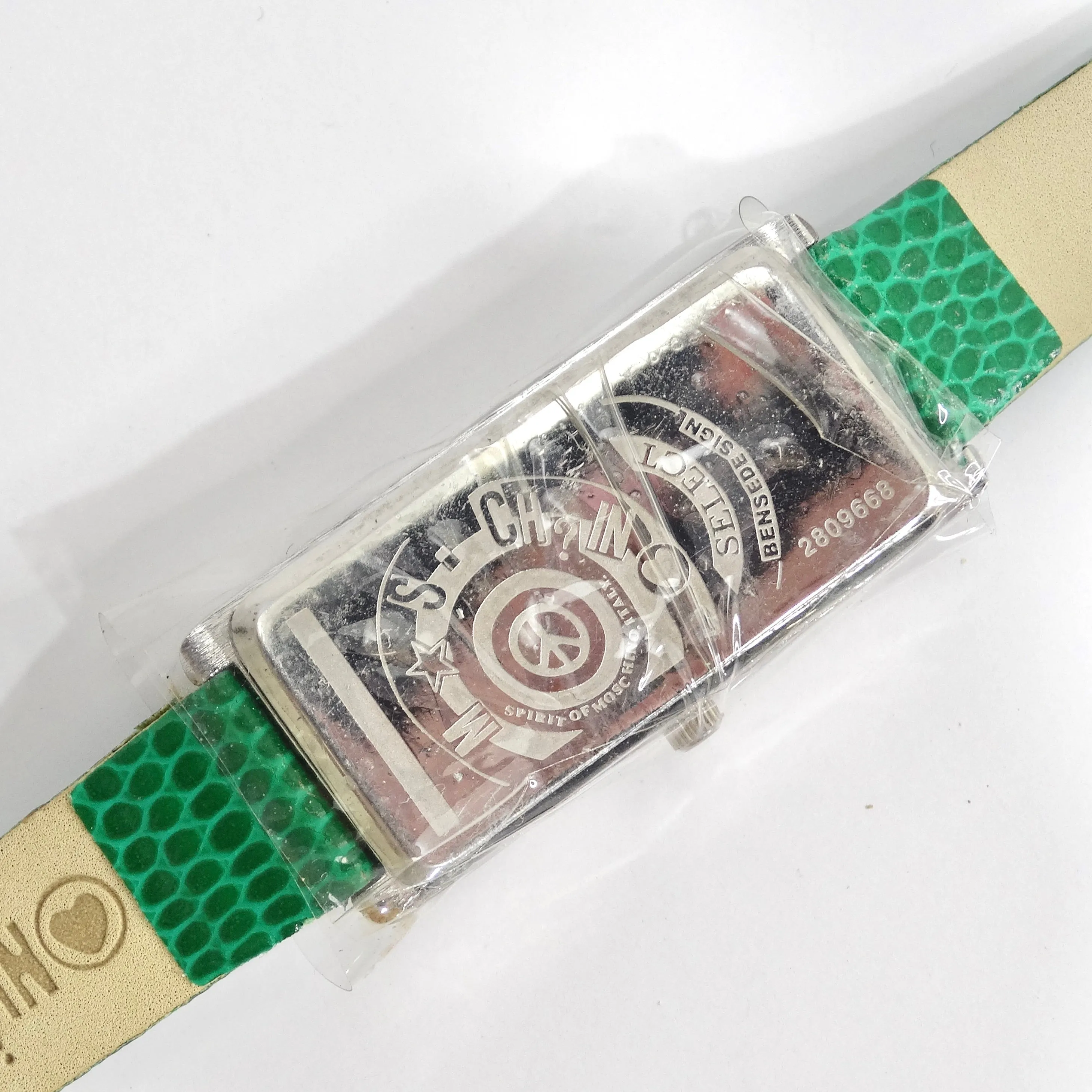 Moschino 1980s Green Lizard Embossed Watch