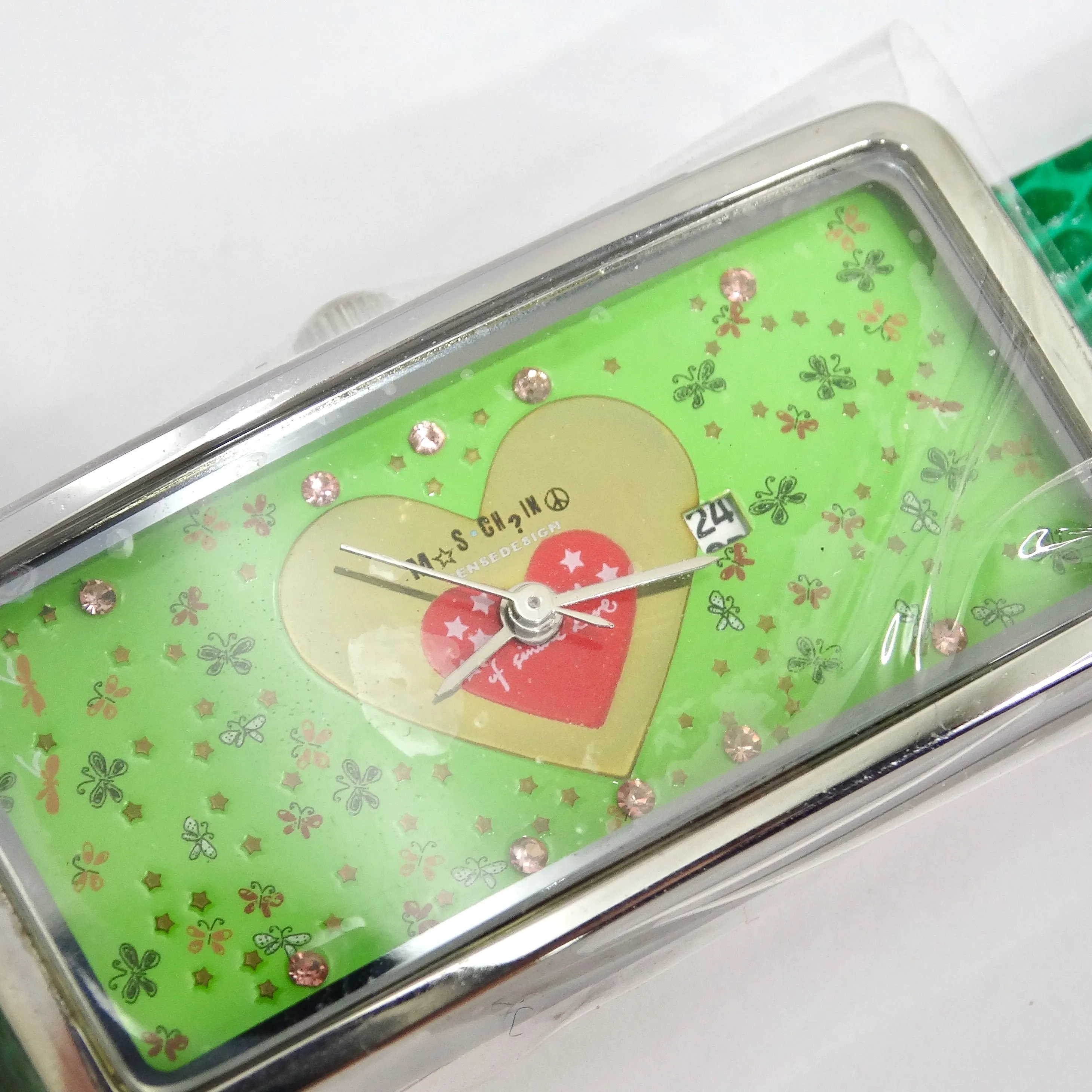 Moschino 1980s Green Lizard Embossed Watch