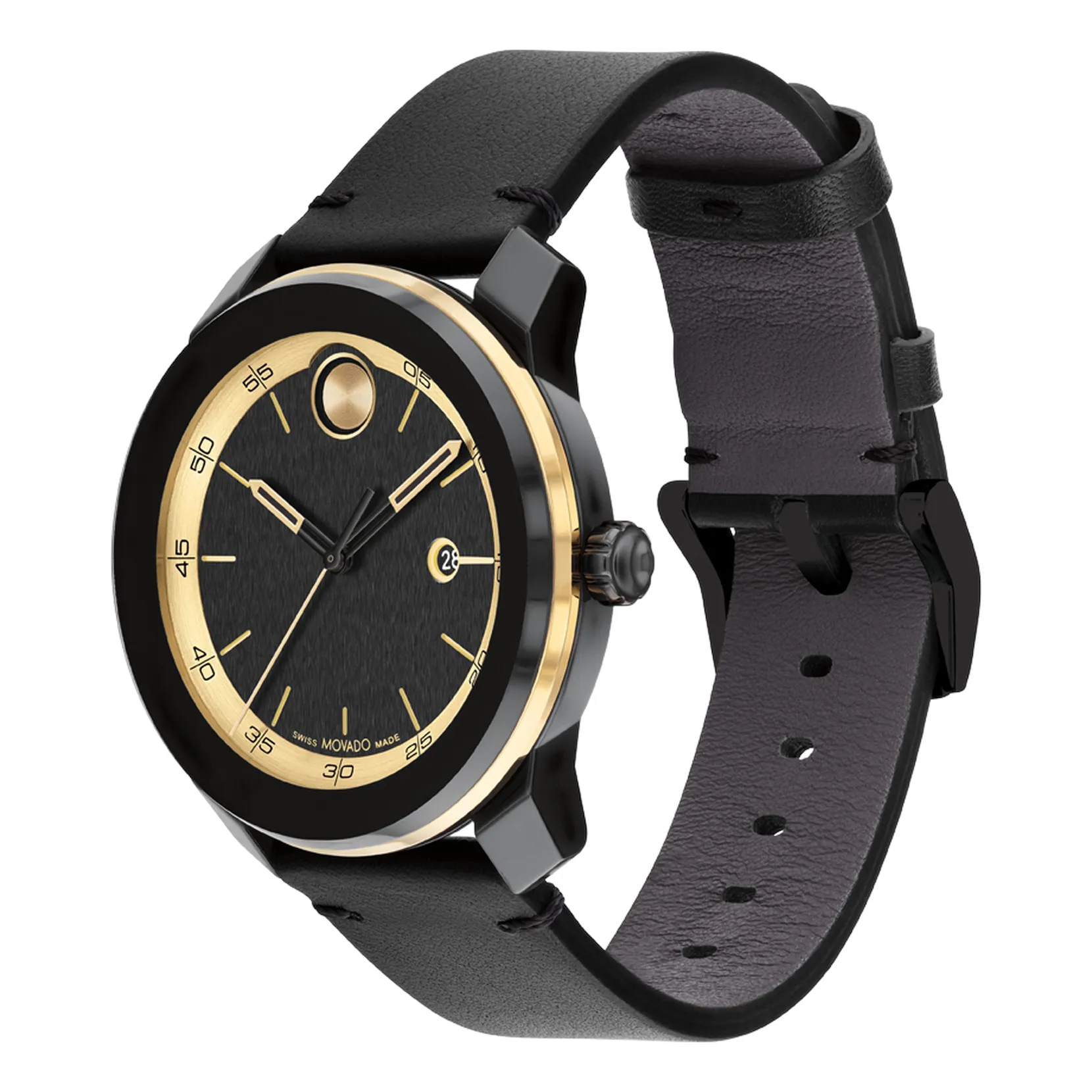 Movado Bold TR90 Black and Gold Dial Watch
