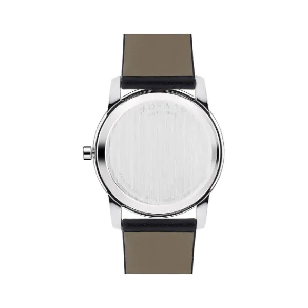 Movado Museum Black Leather Strap Black Dial Quartz Watch for Gents - Movado 0606502