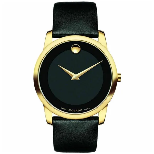 Movado Museum Classic Black Leather Black Dial Quartz Watch for Gents - 606876