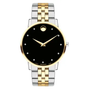 Movado Museum Classic Mens Two Tone Diamond and Black Dial Watch