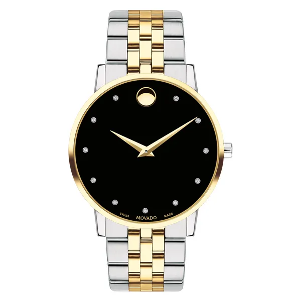 Movado Museum Classic Mens Two Tone Diamond and Black Dial Watch