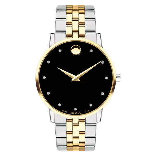 Movado Museum Classic Mens Two Tone Diamond and Black Dial Watch